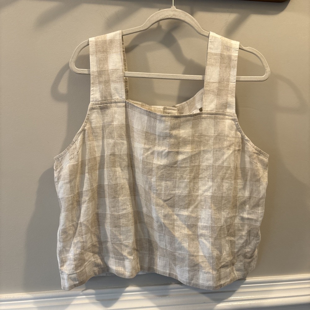 Madewell Sunside Gingham Button-Back Crop Top Linen Women Size 14